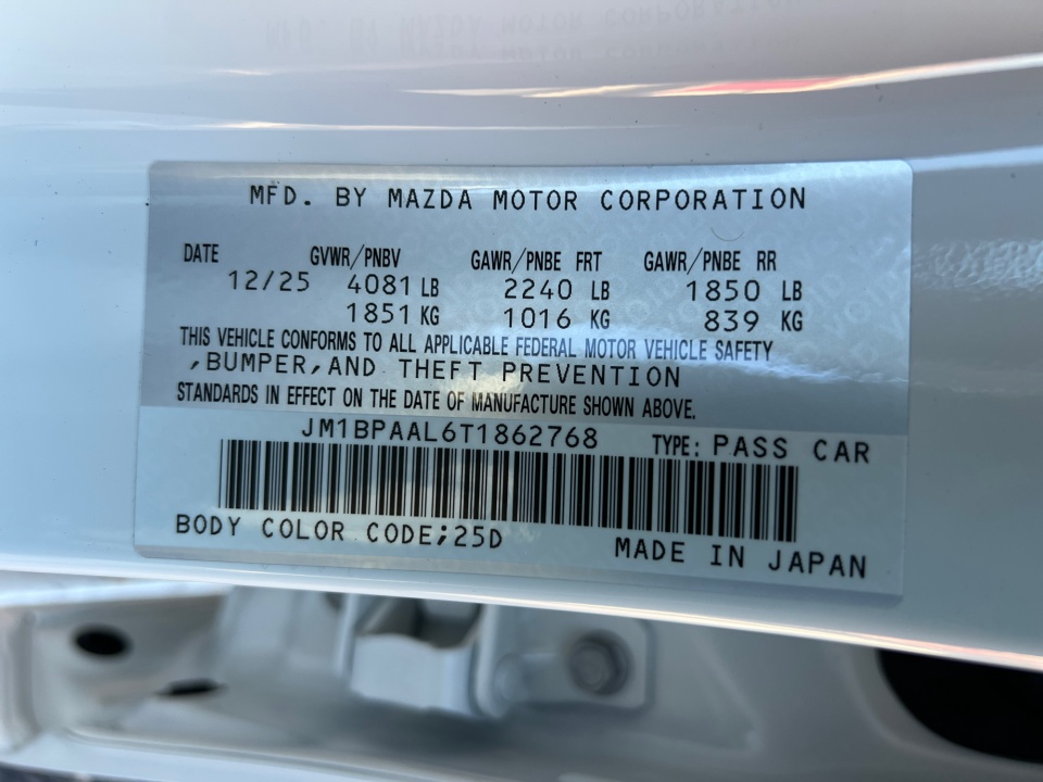 JM1BPAAL6T1862768 2026 Mazda Mazda3 Sedan 2.5 S