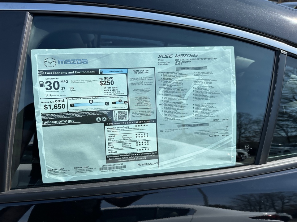 JM1BPABLXT1866742 2026 Mazda Mazda3 Sedan 2.5 S Select Sport