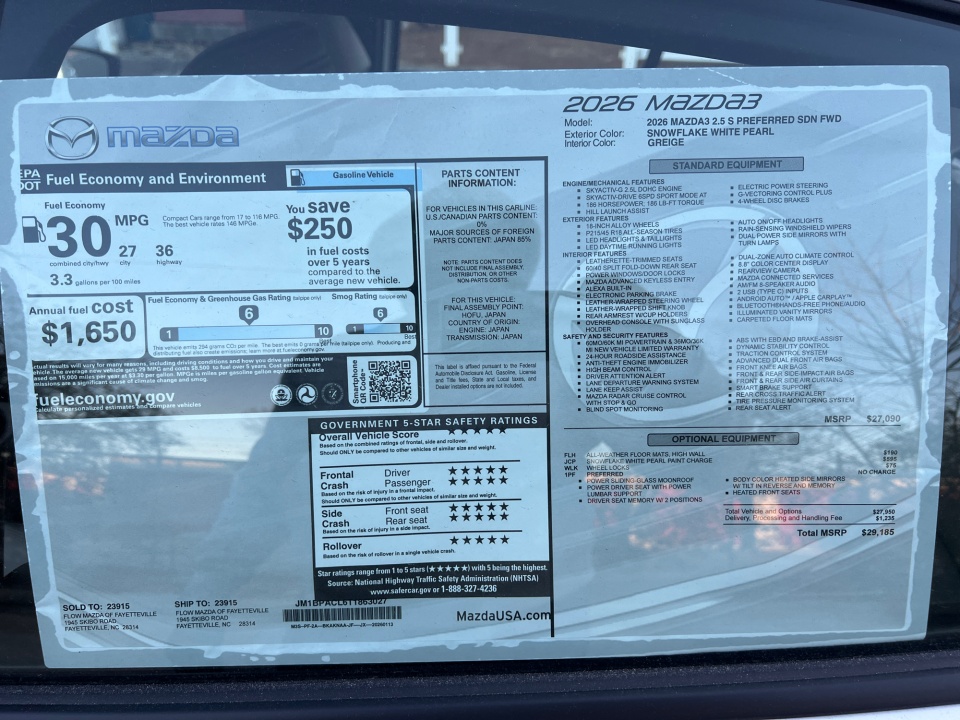 JM1BPACL6T1863027 2026 Mazda Mazda3 Sedan 2.5 S Preferred