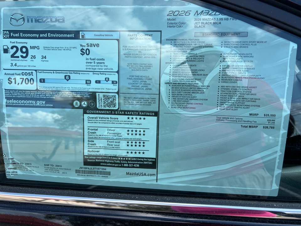 JM1BPAJL5T1871994 2026 Mazda Mazda3 Hatchback 2.5 S