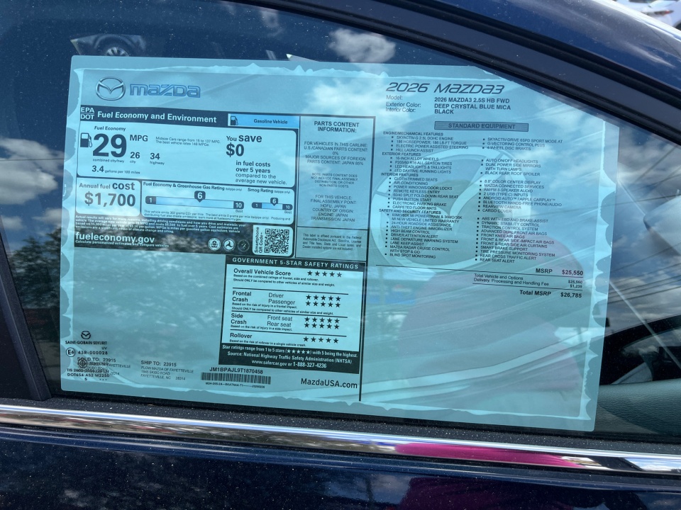 JM1BPAJL9T1870458 2026 Mazda Mazda3 Hatchback 2.5 S