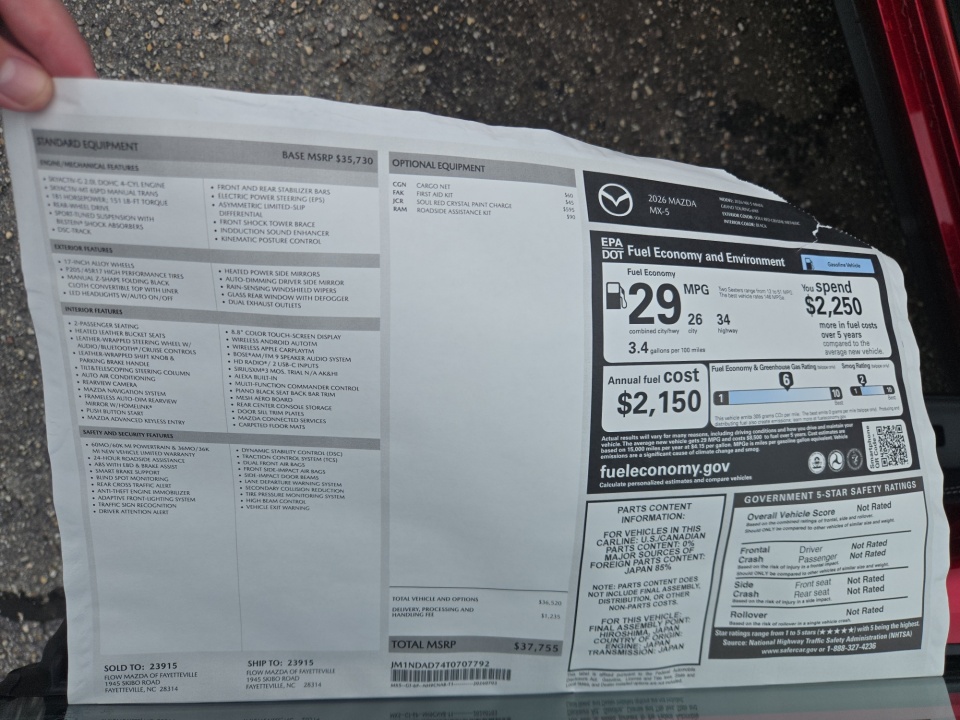 JM1NDAD74T0707792 2026 Mazda MX-5 Miata Grand Touring