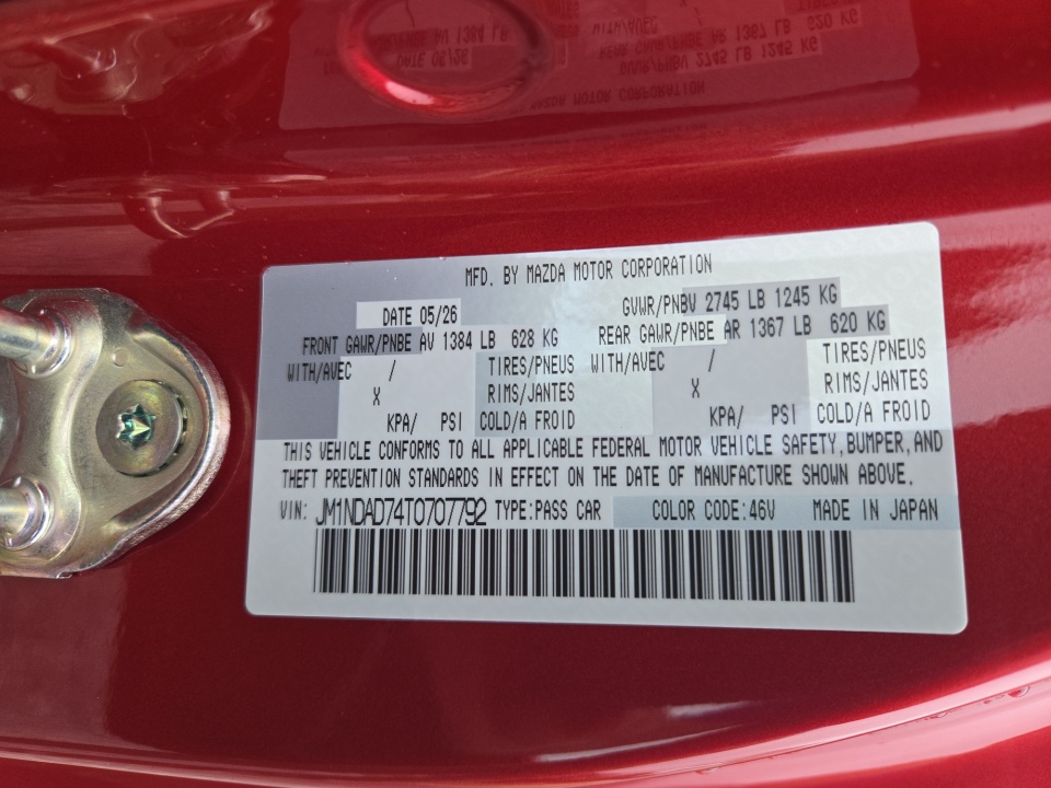 JM1NDAD74T0707792 2026 Mazda MX-5 Miata Grand Touring