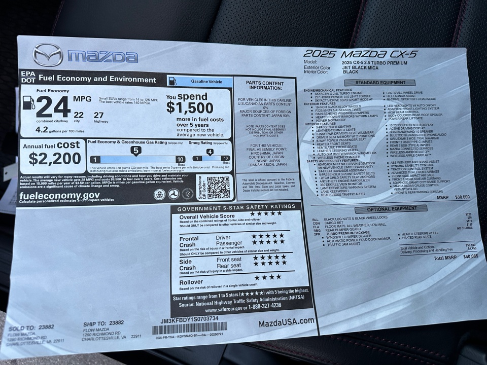 JM3KFBDY1S0703734 2025 Mazda CX-5 2.5 Turbo Premium