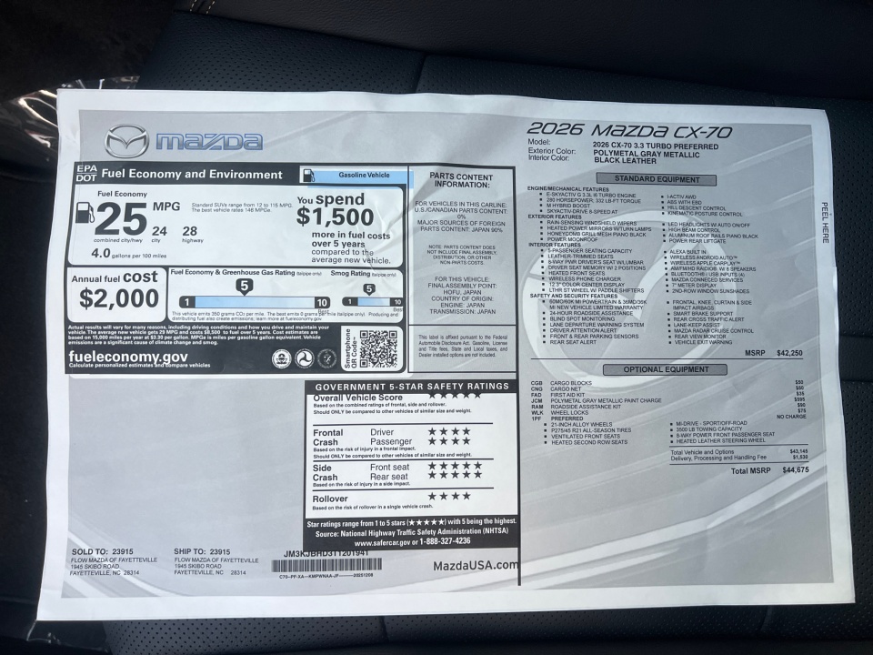 JM3KJBHD3T1201941 2026 Mazda CX-70 3.3 Turbo Preferred