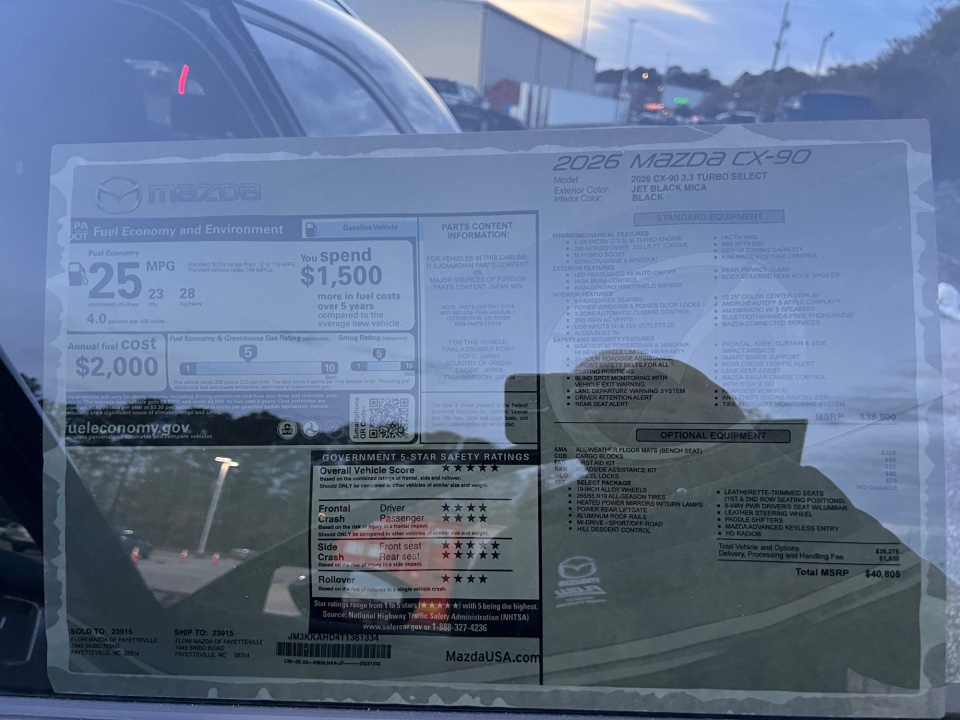 JM3KKAHD4T1361334 2026 Mazda CX-90 3.3 Turbo Select