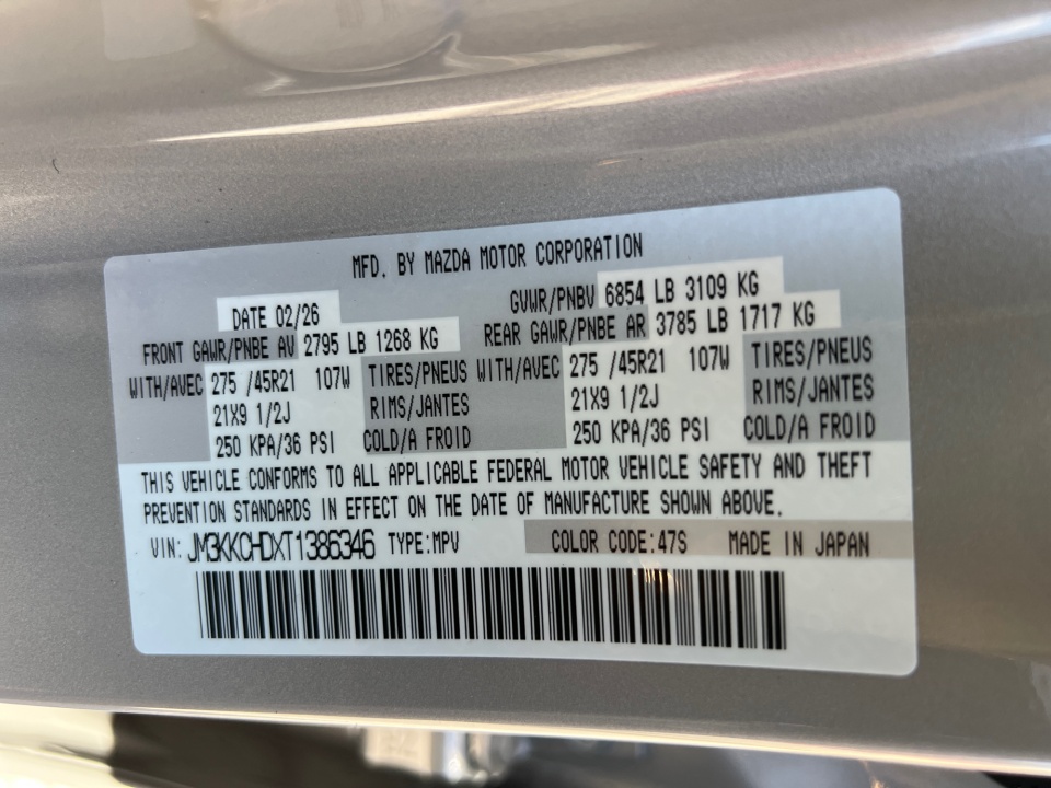 JM3KKCHDXT1386346 2026 Mazda CX-90 3.3 Turbo Premium Sport
