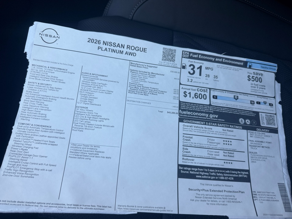 JN8BT3DD7TW477495 2026 Nissan Rogue Platinum