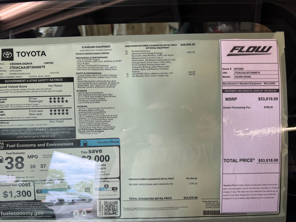 JTDACAAJ8T3046879 2026 Toyota Crown Signia Limited