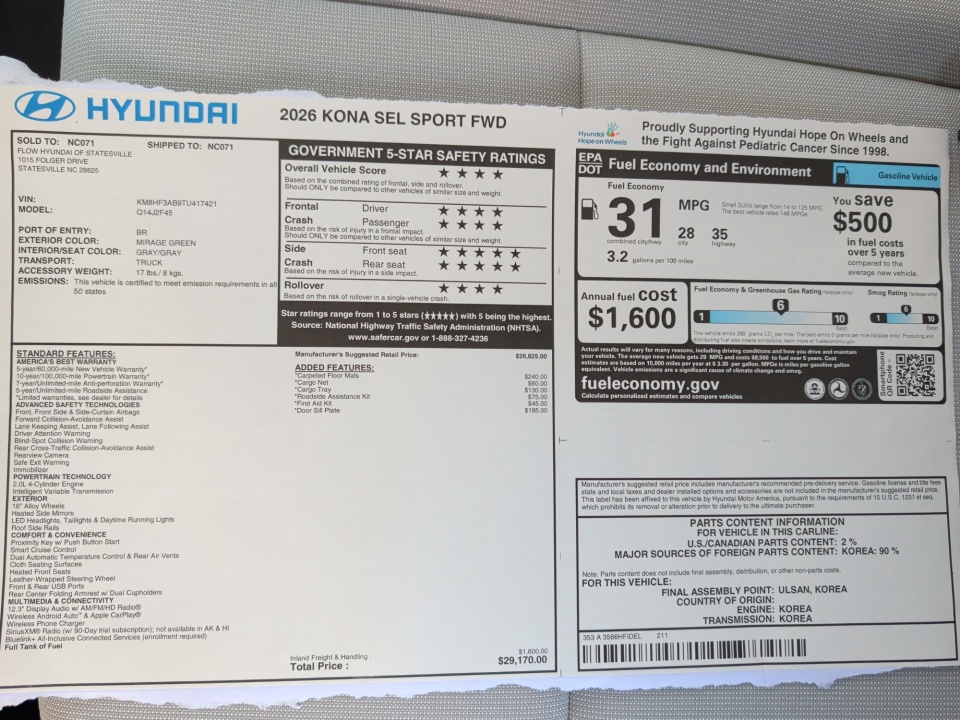 KM8HF3AB9TU417421 2026 Hyundai Kona SEL Sport