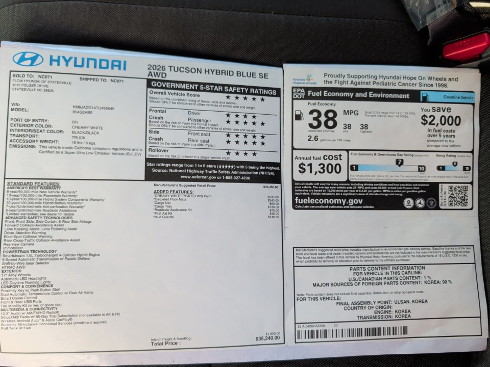 KM8JADD14TU455549 2026 Hyundai Tucson Hybrid Blue SE