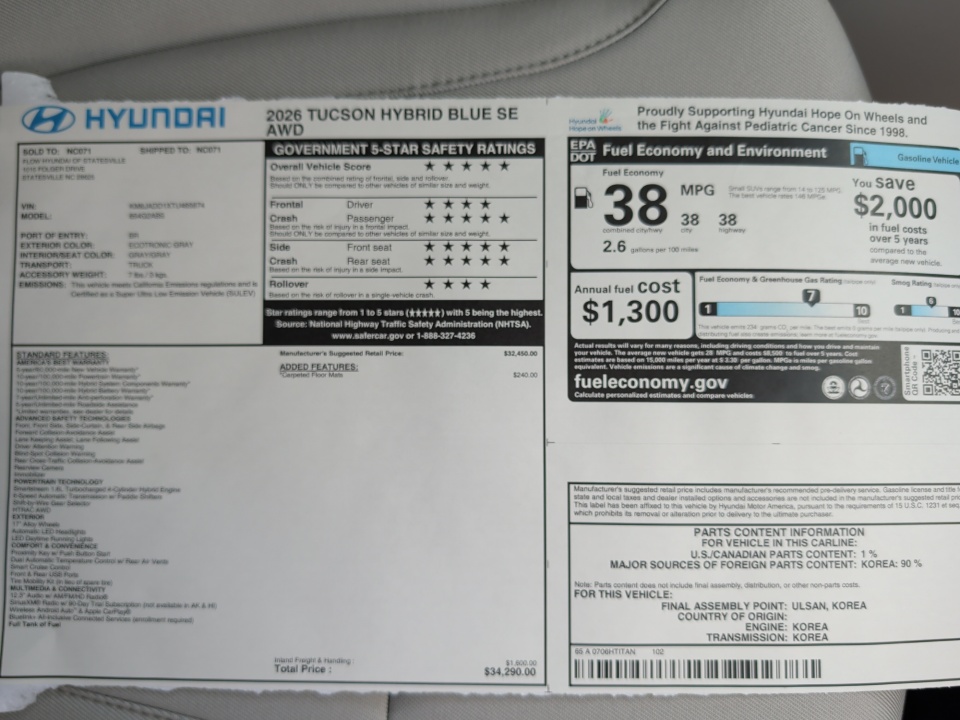 KM8JADD1XTU465874 2026 Hyundai Tucson Hybrid Blue SE