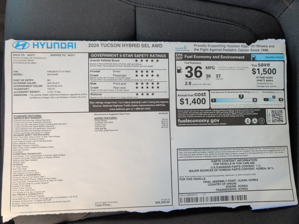 KM8JBDD10TU419550 2026 Hyundai Tucson Hybrid SEL