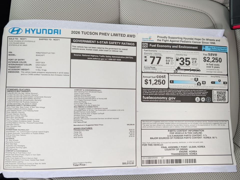 KM8JFDD24TU417331 2026 Hyundai Tucson Plug-In Hybrid Limited