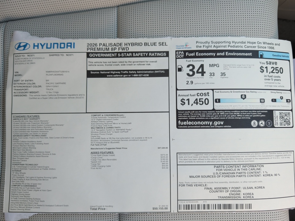 KM8RH5SAXTU091614 2026 Hyundai Palisade HEV Blue SEL Premium 8P