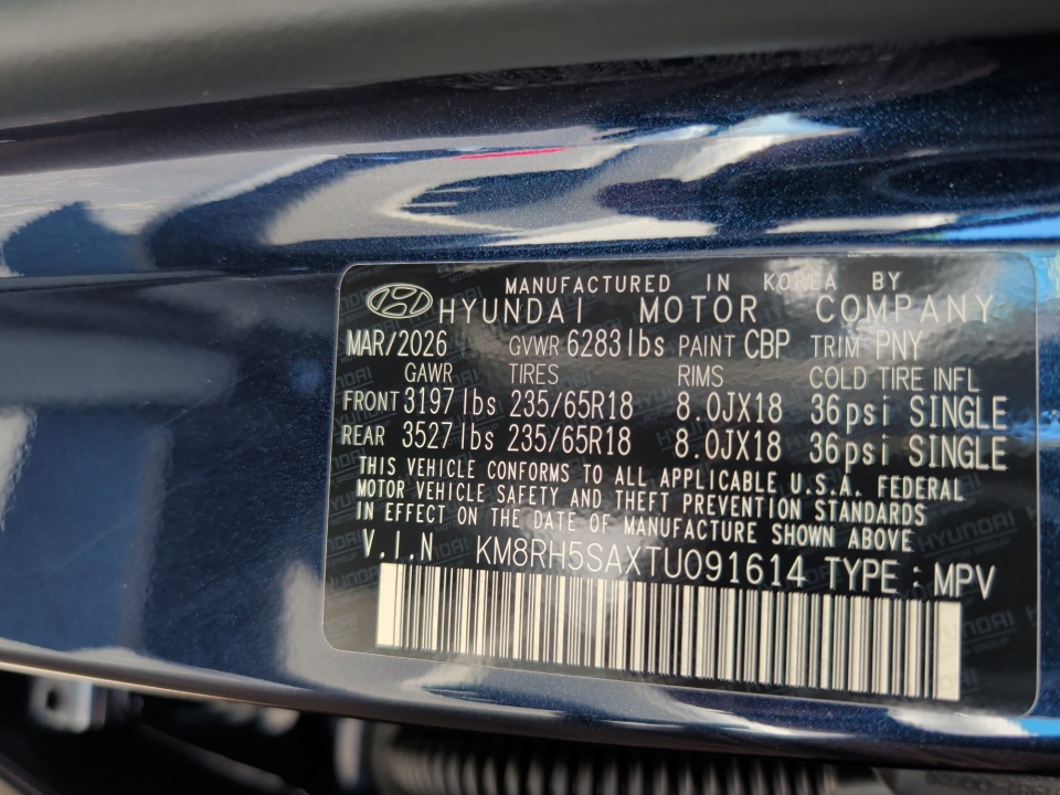 KM8RH5SAXTU091614 2026 Hyundai Palisade HEV Blue SEL Premium 8P
