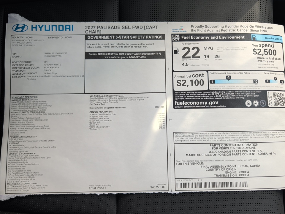 KM8RL5S27VU145736 2027 Hyundai Palisade SEL 7P