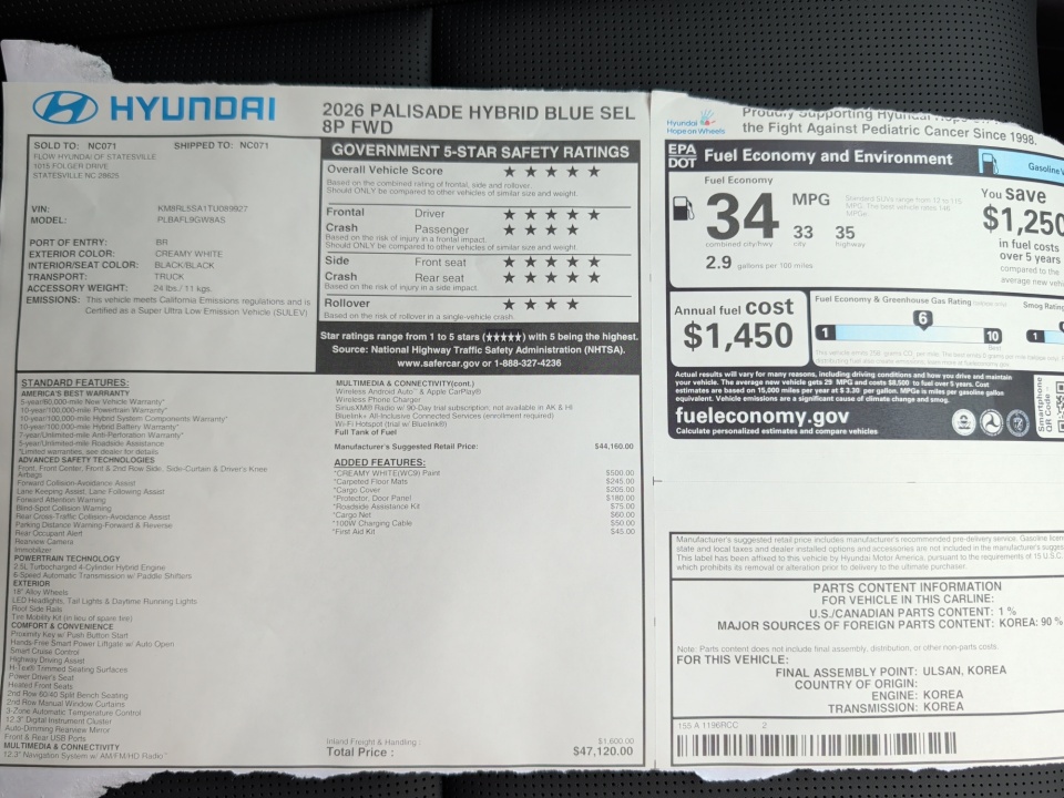 KM8RL5SA1TU089927 2026 Hyundai Palisade HEV Blue SEL 8P