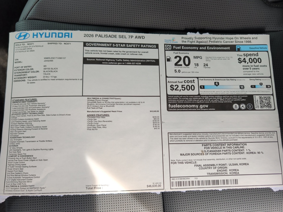 KM8RLES21TU085157 2026 Hyundai Palisade SEL 7P