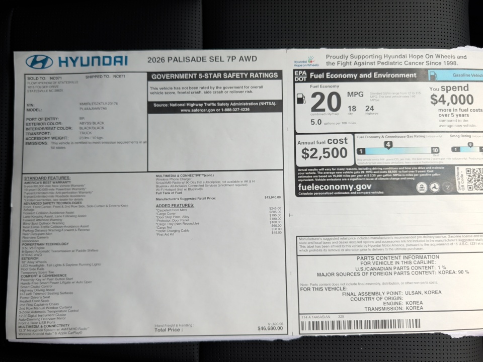 KM8RLES2XTU123176 2026 Hyundai Palisade SEL 7P