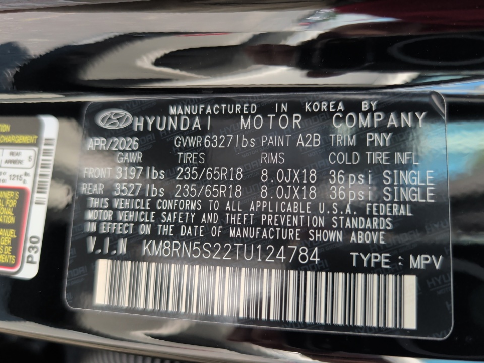 KM8RN5S22TU124784 2026 Hyundai Palisade SEL Premium 7P