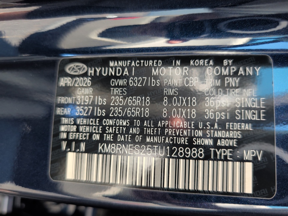 KM8RNES25TU128988 2026 Hyundai Palisade SEL Premium 7P