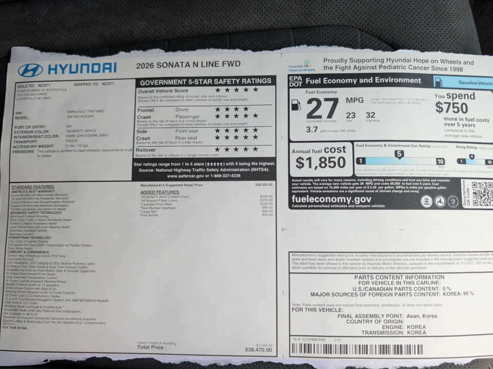 KMHL54JC1TA579962 2026 Hyundai Sonata N Line