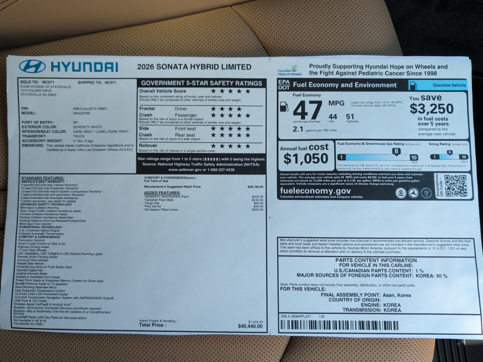 KMHL54JJ9TA139907 2026 Hyundai Sonata Hybrid Limited