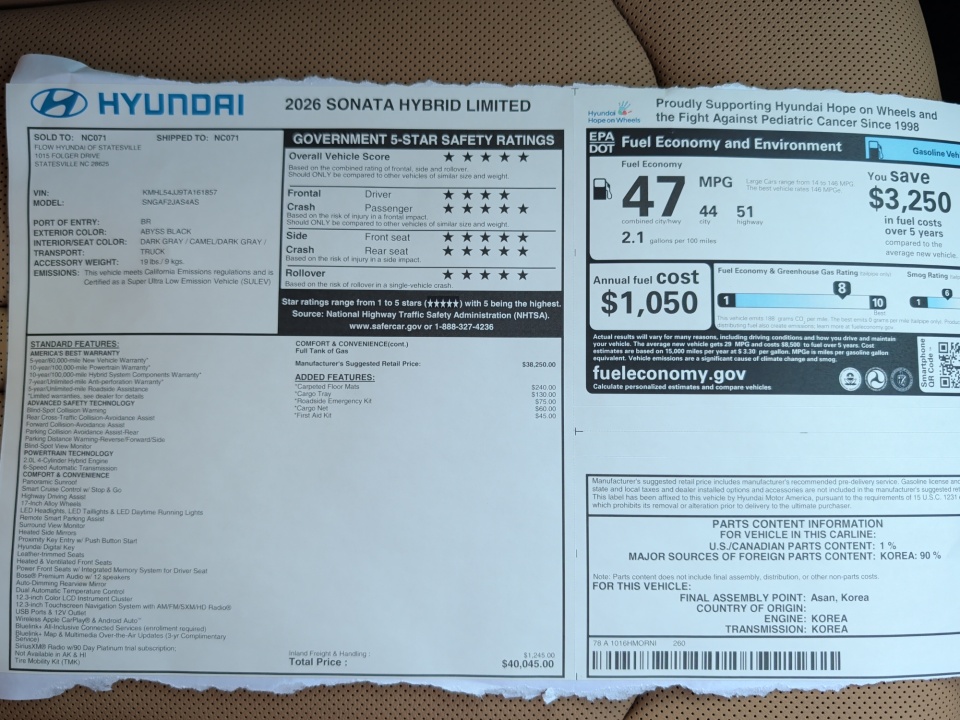 KMHL54JJ9TA161857 2026 Hyundai Sonata Hybrid Limited