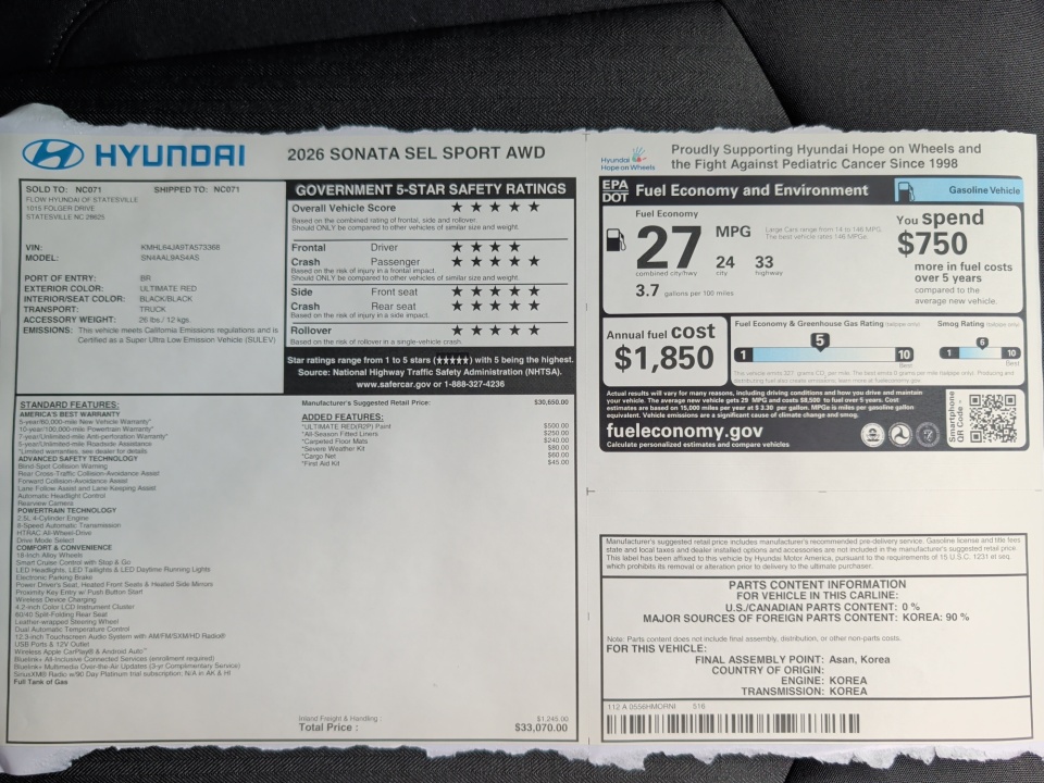 KMHL64JA9TA573368 2026 Hyundai Sonata SEL Sport