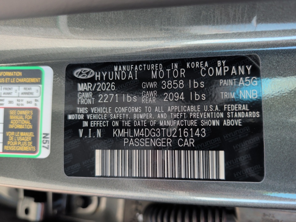 KMHLM4DG3TU216143 2026 Hyundai Elantra SEL Sport