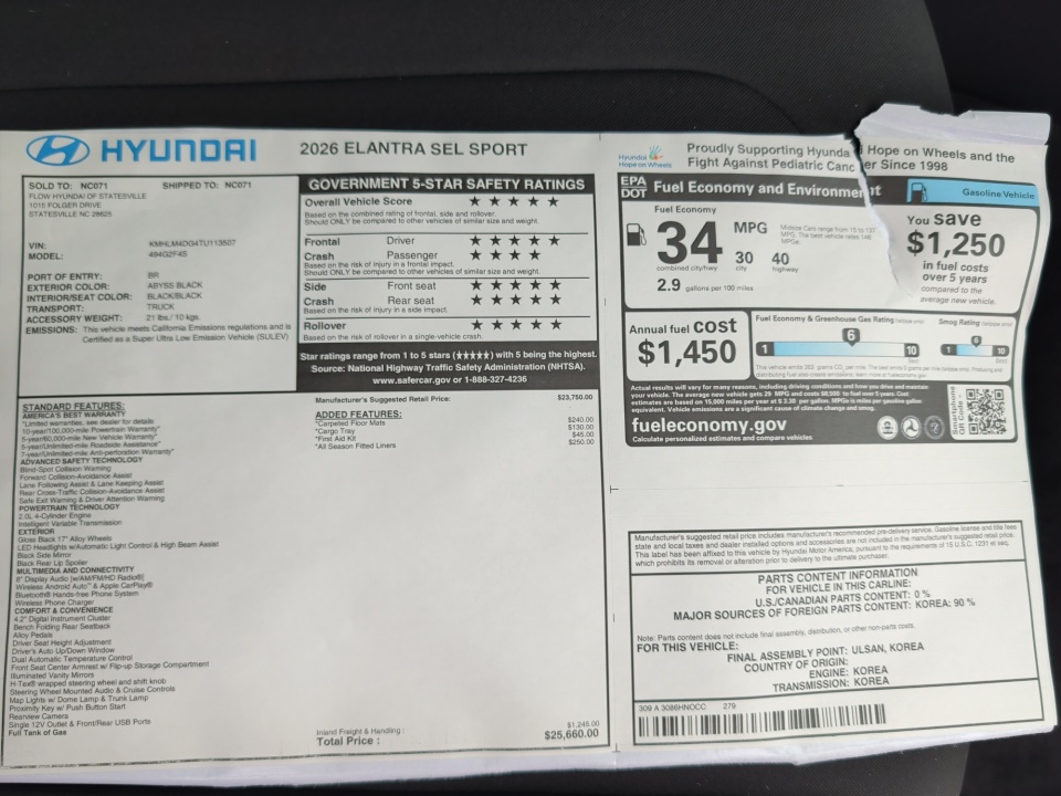 KMHLM4DG4TU113507 2026 Hyundai Elantra SEL Sport