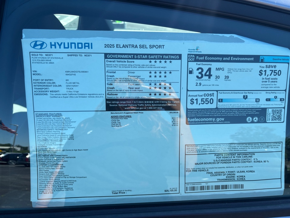 KMHLM4DG7SU060901 2025 Hyundai Elantra SEL Sport