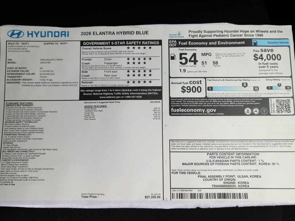 KMHLM4DJ9TU183225 2026 Hyundai Elantra Hybrid Blue