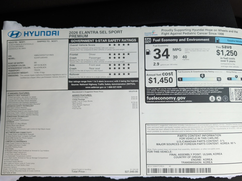 KMHLS4DG5TU210625 2026 Hyundai Elantra SEL Sport Premium