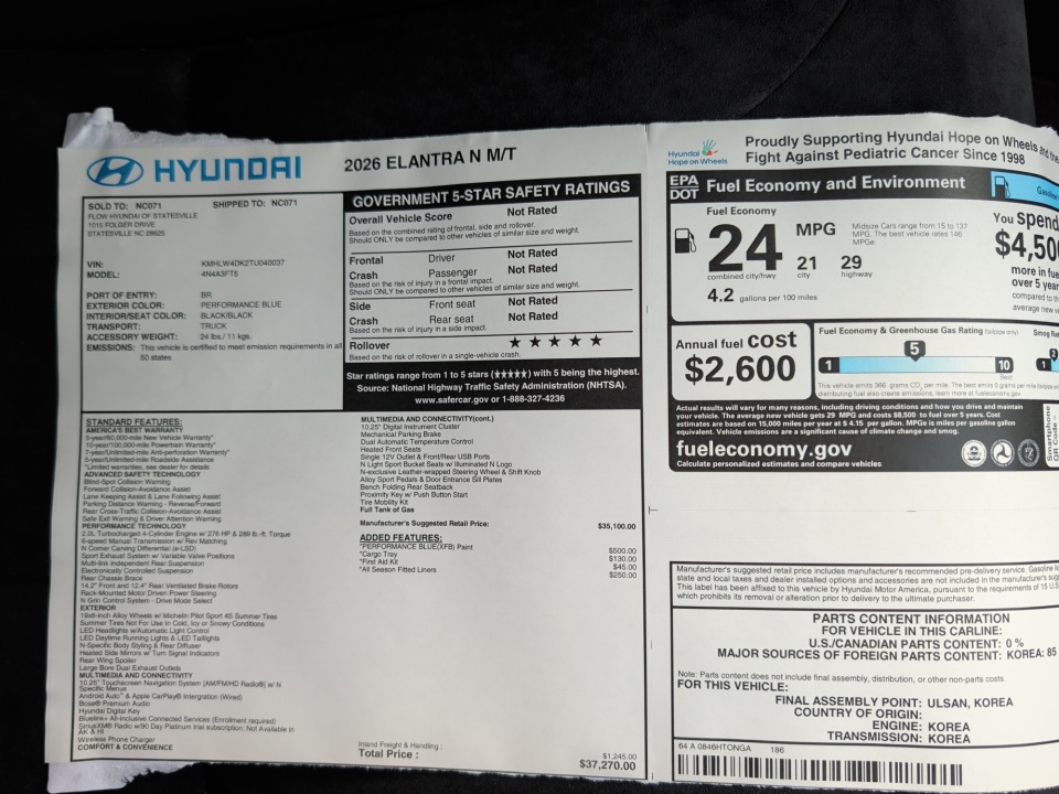 KMHLW4DK2TU040037 2026 Hyundai Elantra N
