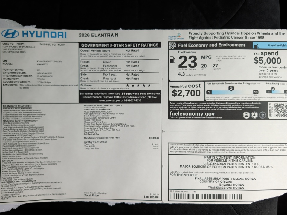 KMHLW4DK3TU039768 2026 Hyundai Elantra N