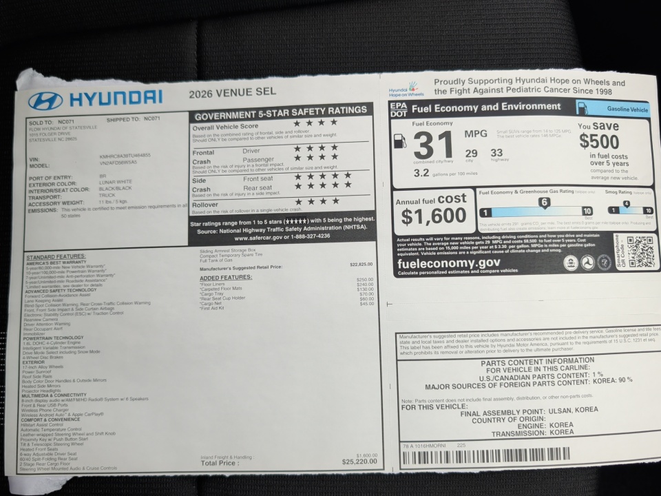 KMHRC8A39TU464855 2026 Hyundai Venue SEL
