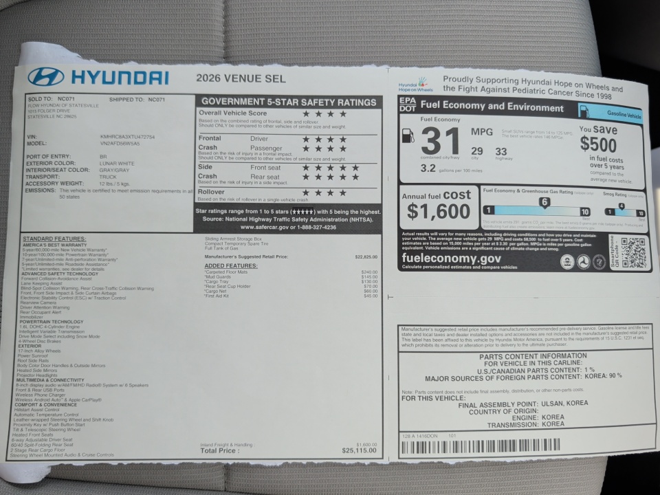 KMHRC8A3XTU472754 2026 Hyundai Venue SEL