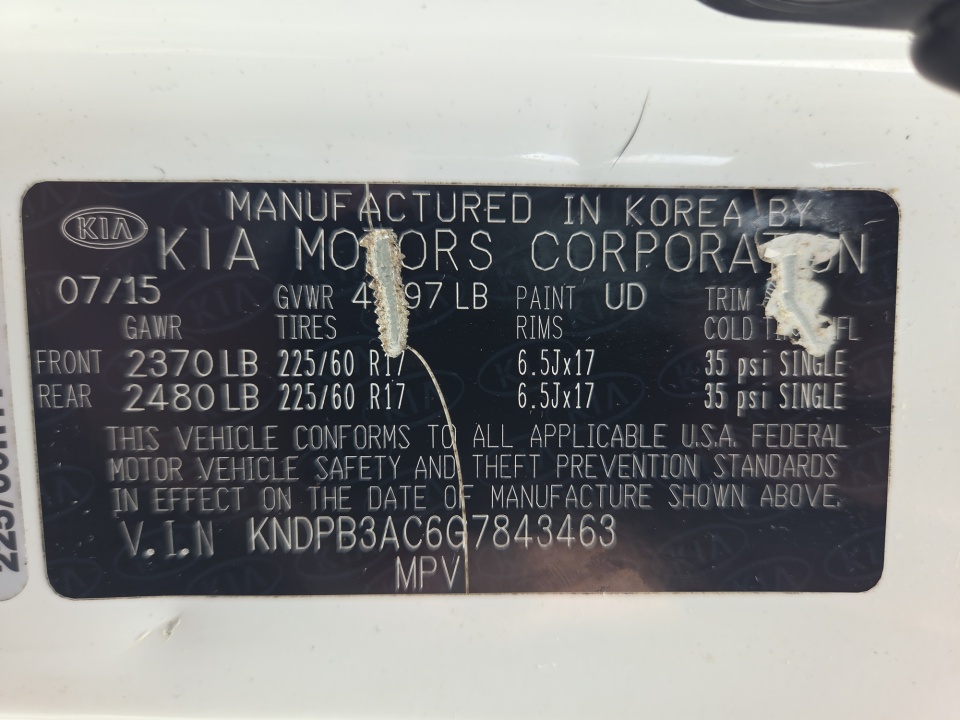 KNDPB3AC6G7843463 2016 Kia Sportage LX