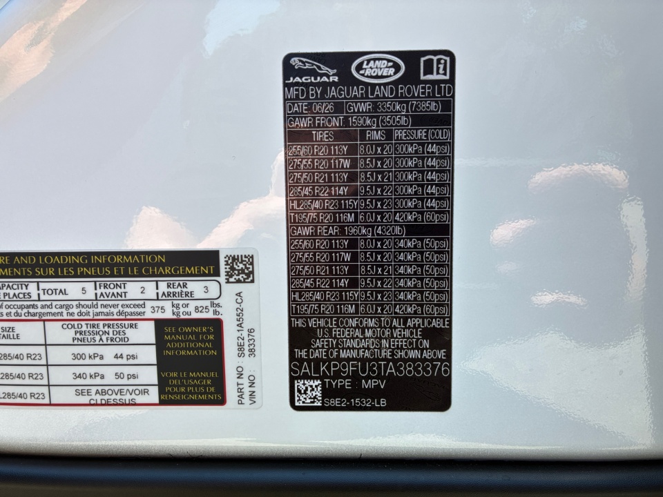 SALKP9FU3TA383376 2026 Land Rover Range Rover SE