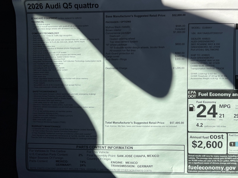 WA11AAGU5T2003107 2026 Audi Q5 Premium TFSI quattro S tronic