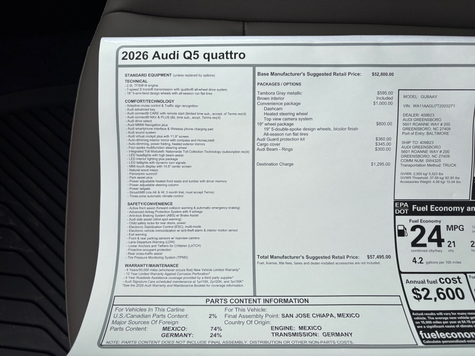 WA11AAGU7T2003271 2026 Audi Q5 Premium TFSI quattro S tronic