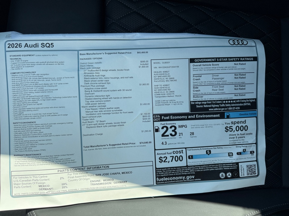 WA125AGU2T2044156 2026 Audi SQ5 Premium Plus