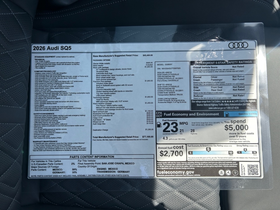 WA125AGU7T2007023 2026 Audi SQ5 Premium Plus TFSI quattro S tronic
