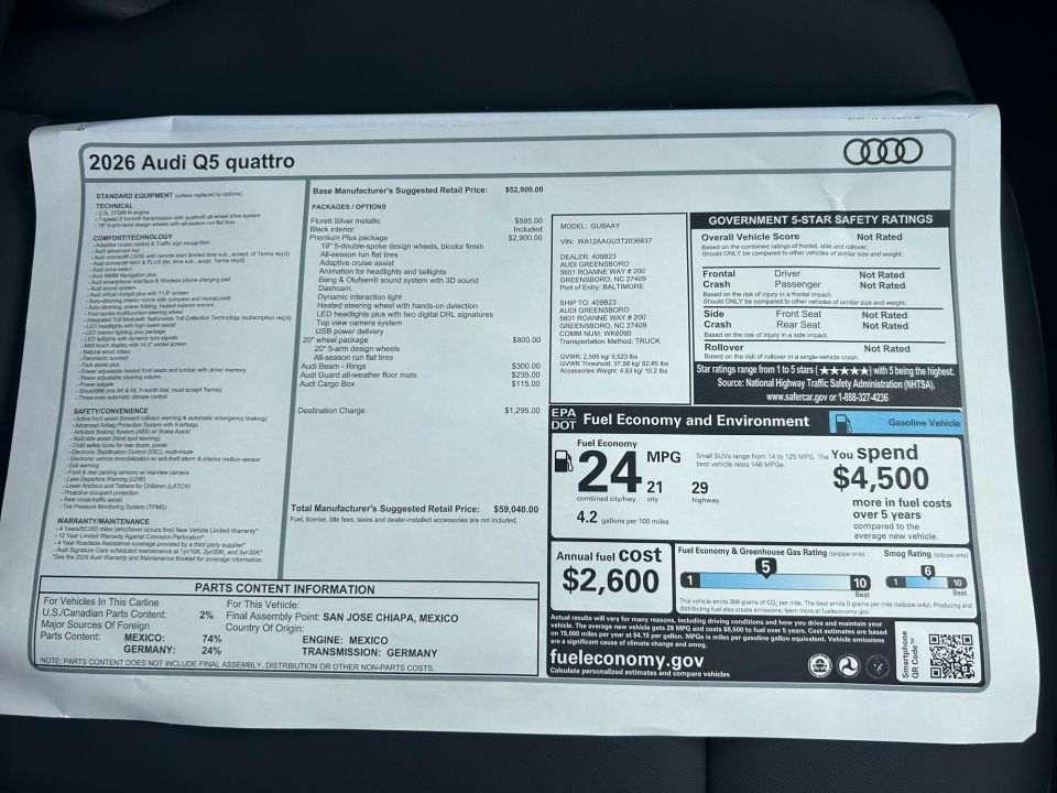 WA12AAGU3T2036837 2026 Audi Q5 Premium Plus TFSI quattro S tronic