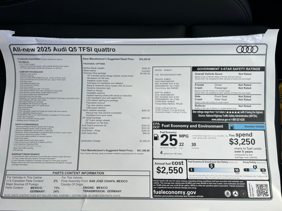 WA12AAGU6S2013406 2025 Audi All-new Q5 Premium Plus TFSI quattro S tronic