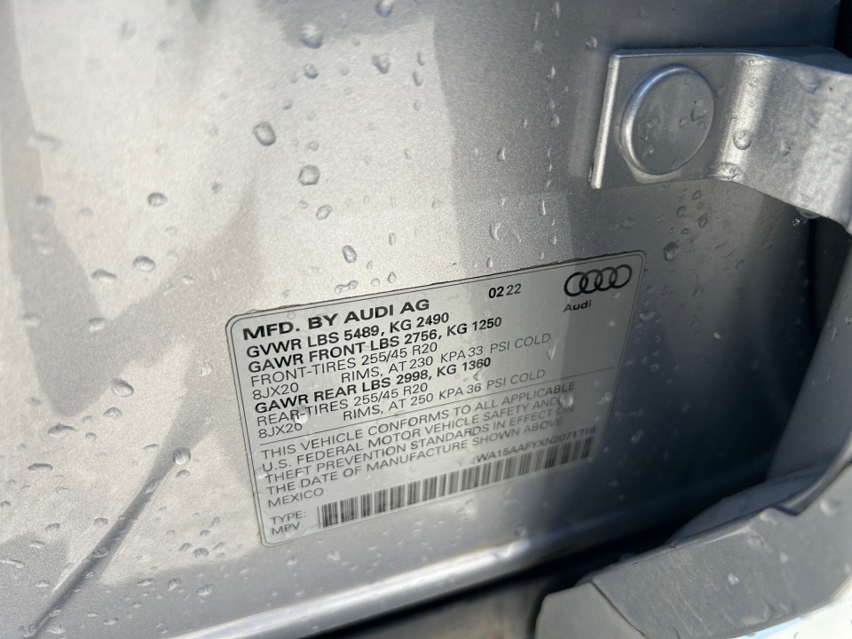 WA15AAFYXN2071718 2022 Audi Q5 Sportback Premium Plus 45 TFSI S line quattro S tronic