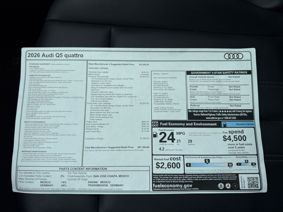 WA15AAGU1T2043654 2026 Audi Q5 Premium Plus
