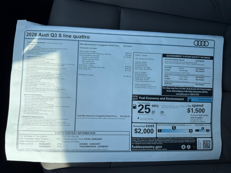 WA1ABCFJ9T1087812 2026 Audi Q3 S line